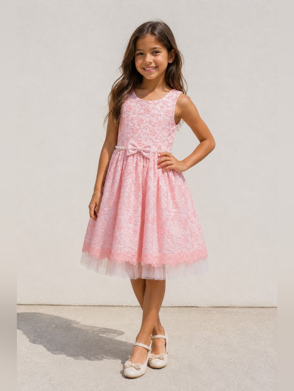 Elegant Pink Lace Kids Dress